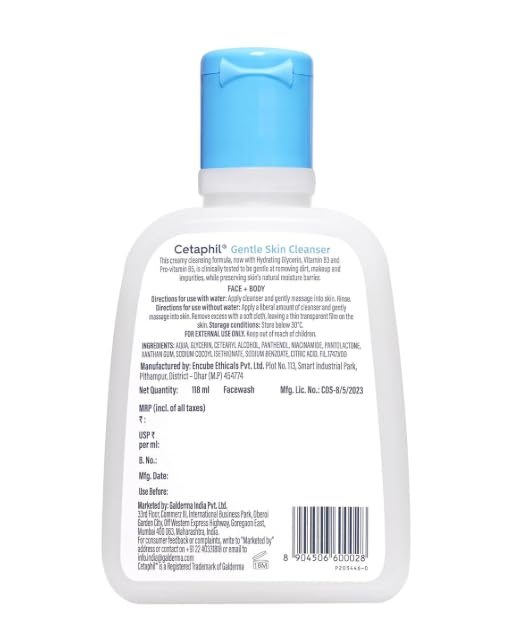 Cetaphil Gentle Skin Hydrating Face Wash 118ml, Paraben Free, Sulphate-Free Gentle Skin Hydrating Cleanser with Niacinamide, Vitamin B5 for Dry to Normal, Sensitive Skin