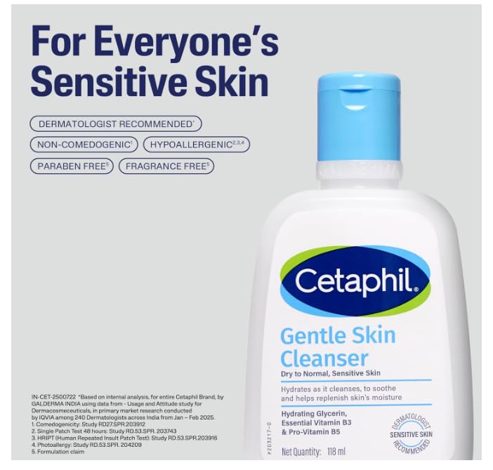 Cetaphil Gentle Skin Hydrating Face Wash 118ml, Paraben Free, Sulphate-Free Gentle Skin Hydrating Cleanser with Niacinamide, Vitamin B5 for Dry to Normal, Sensitive Skin