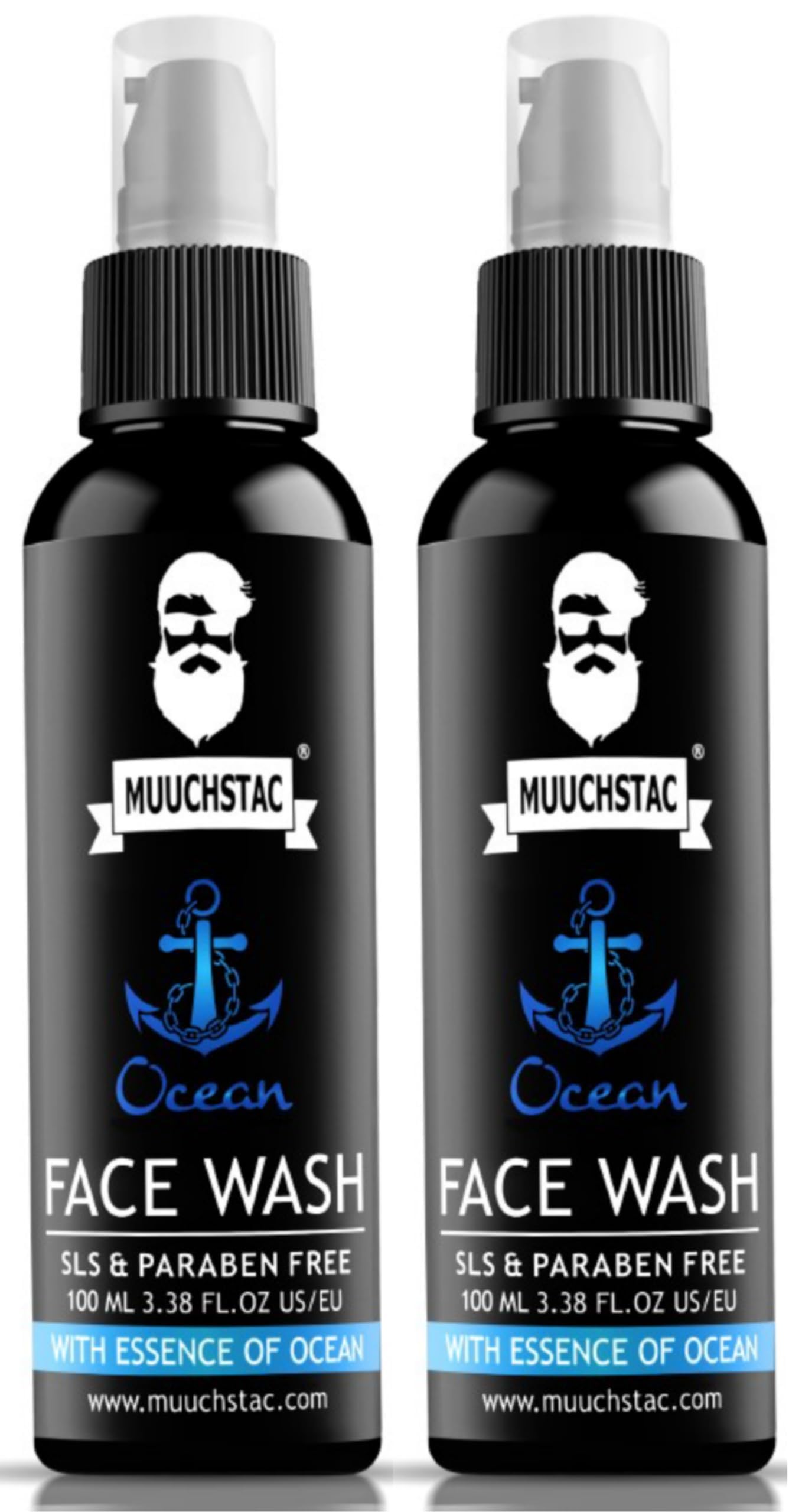 Muuchstac Ocean Face Wash for Men (2 x 100ml) – Anti-Acne/Pimple, Oil Control & Skin Brightening Cleanser – with Niacinamide, Menthol & Licorice Extracts – For All Skin Types