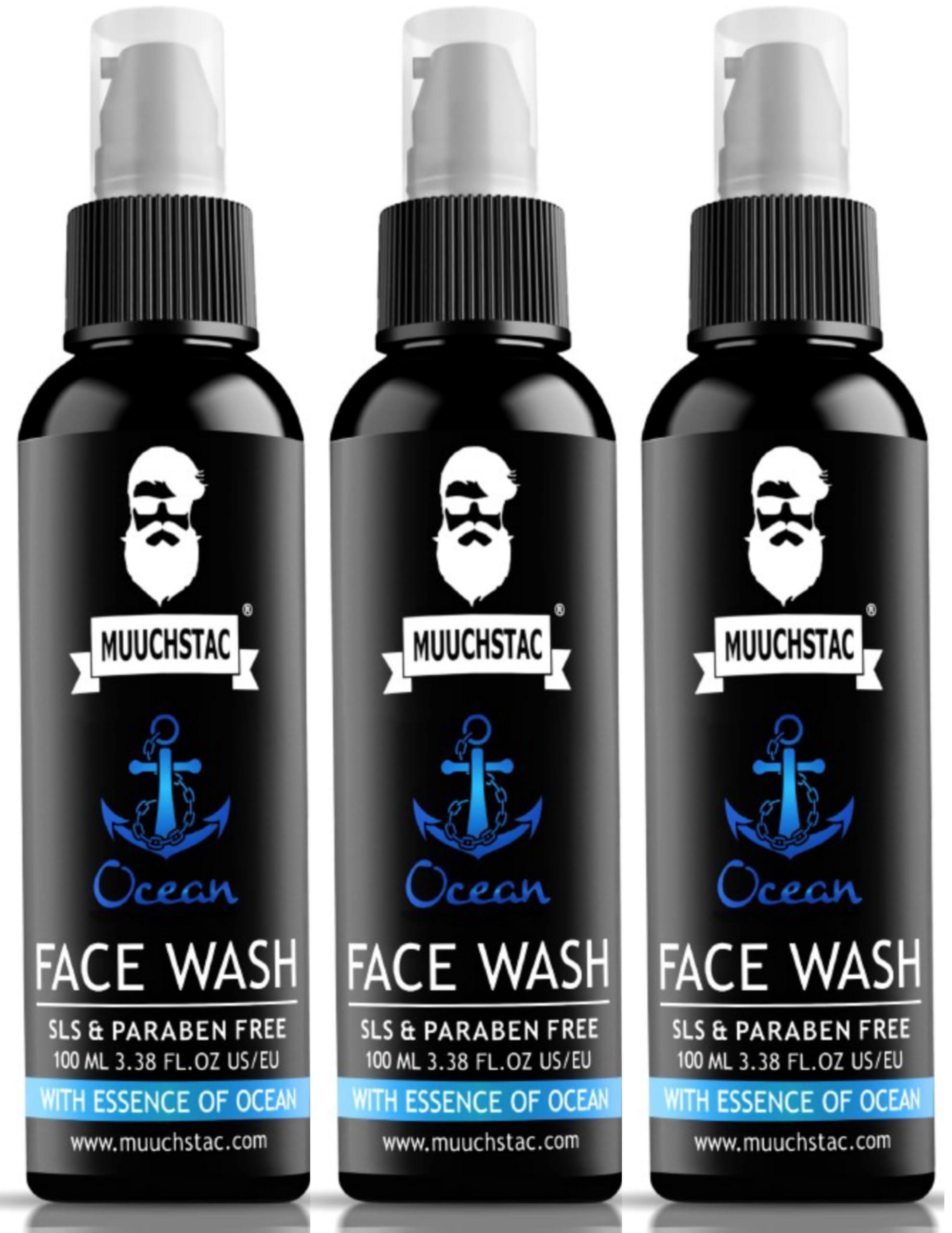 Muuchstac Ocean Face Wash for Men (2 x 100ml) – Anti-Acne/Pimple, Oil Control & Skin Brightening Cleanser – with Niacinamide, Menthol & Licorice Extracts – For All Skin Types